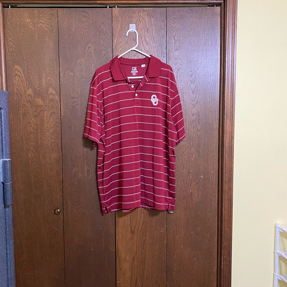 Oklahoma Sooners Cutter & Buck Red and White Striped Polo Shirt
